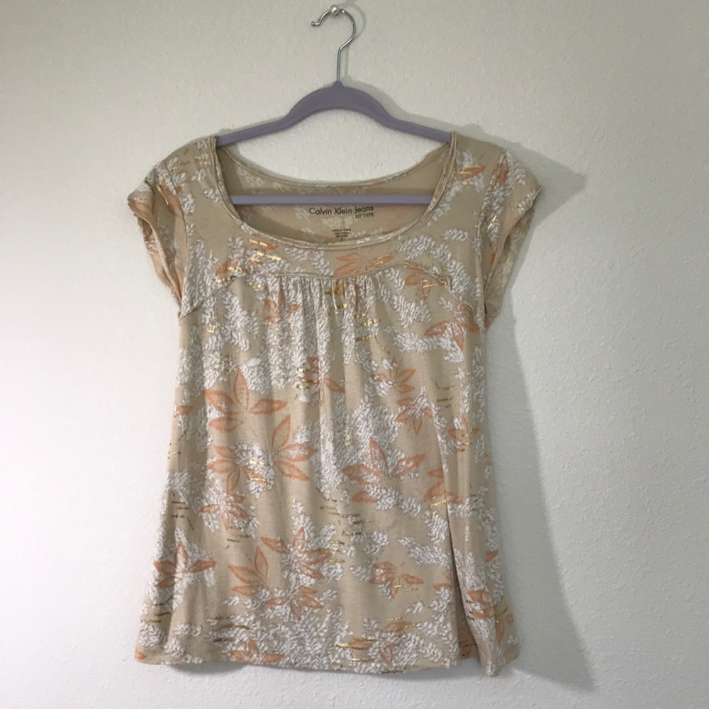 Calvin Klein Jeans Scoop-Neck Cap-Sleeve Tee